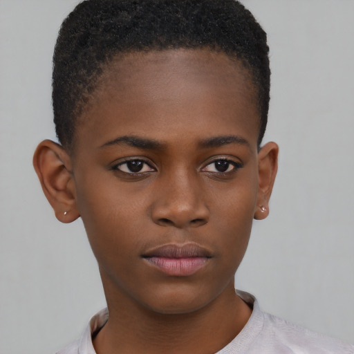 Neutral black young-adult female with short  brown hair and brown eyes