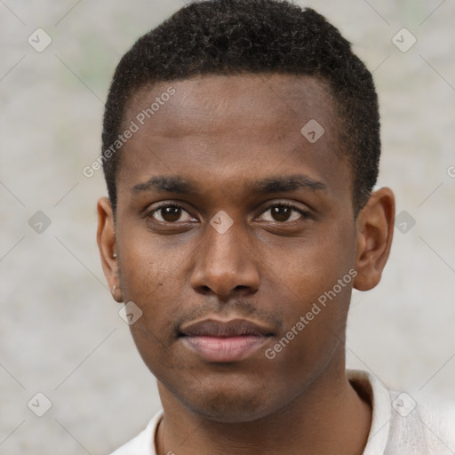 Neutral black young-adult male with short  brown hair and brown eyes