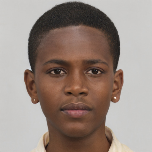 Neutral black young-adult male with short  brown hair and brown eyes