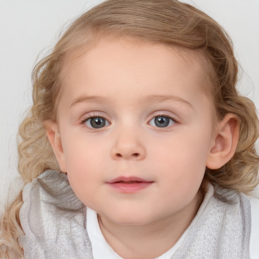 Neutral white child female with medium  brown hair and blue eyes