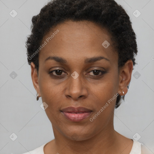 Neutral black young-adult female with short  brown hair and brown eyes