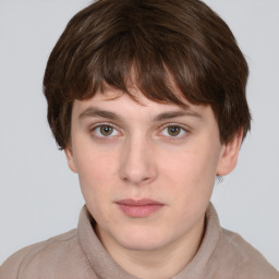 Neutral white young-adult male with short  brown hair and grey eyes