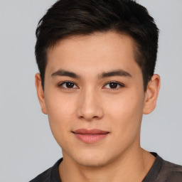 Neutral asian young-adult male with short  brown hair and brown eyes