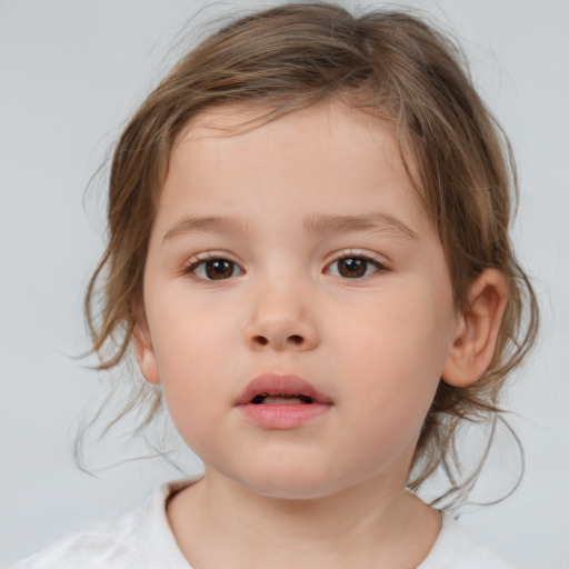 Neutral white child female with medium  brown hair and brown eyes