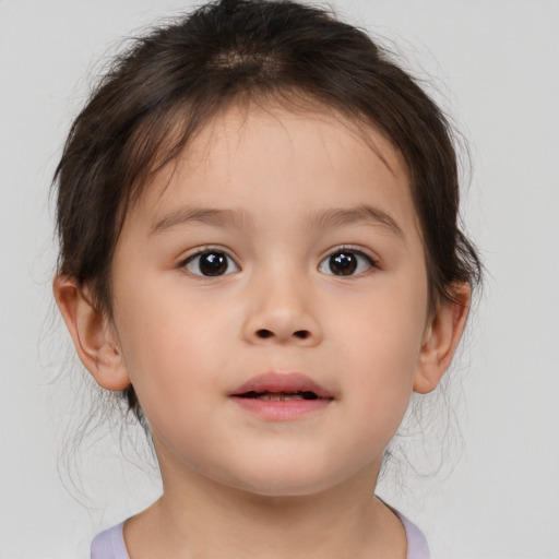 Neutral white child female with medium  brown hair and brown eyes