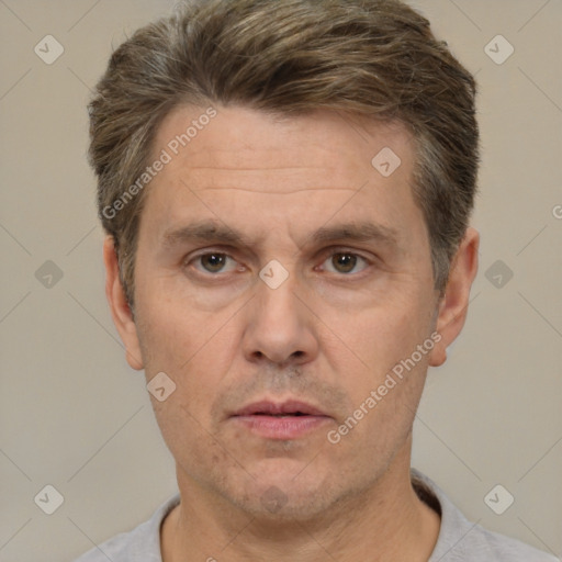 Neutral white adult male with short  brown hair and brown eyes