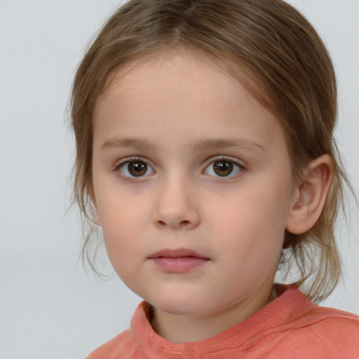 Neutral white child female with medium  brown hair and brown eyes