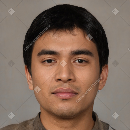 Neutral asian young-adult male with short  black hair and brown eyes