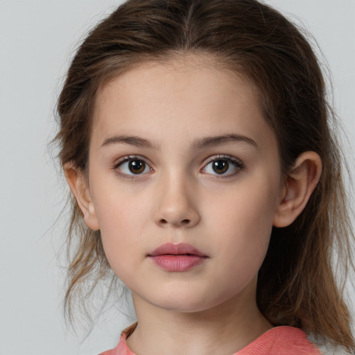 Neutral white child female with medium  brown hair and brown eyes