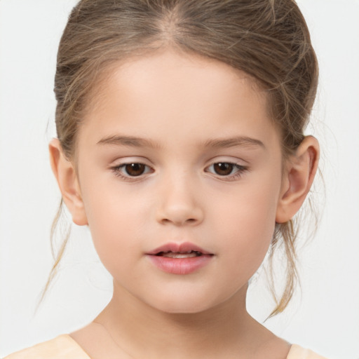 Neutral white child female with medium  brown hair and brown eyes