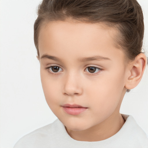 Neutral white child female with short  brown hair and brown eyes