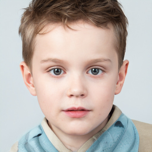 Neutral white child male with short  brown hair and grey eyes