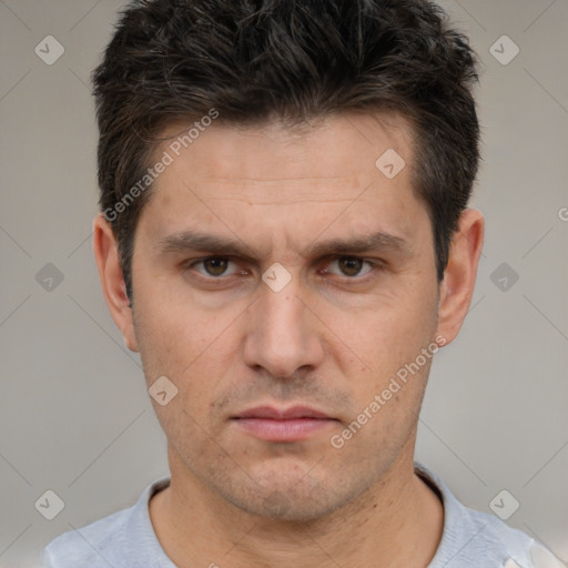 Neutral white adult male with short  brown hair and brown eyes