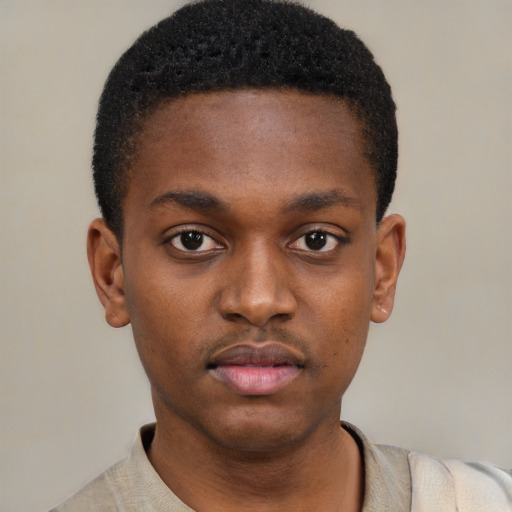 Neutral black young-adult male with short  brown hair and brown eyes