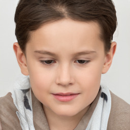 Joyful white child female with short  brown hair and brown eyes