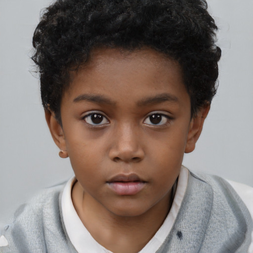 Neutral black child female with short  black hair and brown eyes