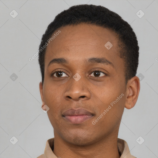Neutral black young-adult male with short  brown hair and brown eyes