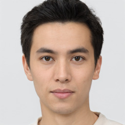 Neutral asian young-adult male with short  black hair and brown eyes