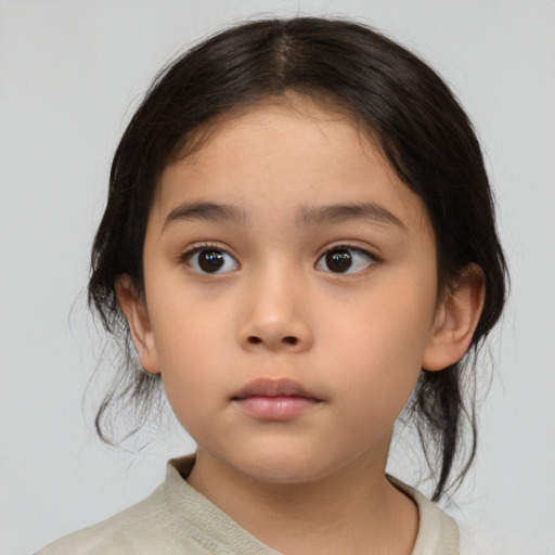 Neutral white child female with medium  brown hair and brown eyes