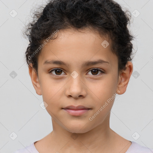 Joyful white child male with short  brown hair and brown eyes