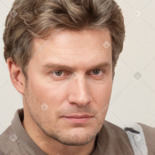 Neutral white adult male with short  brown hair and brown eyes