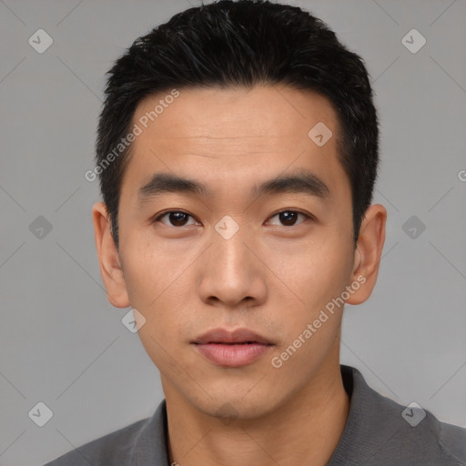 Neutral asian young-adult male with short  black hair and brown eyes