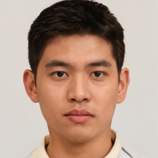 Neutral asian young-adult male with short  brown hair and brown eyes