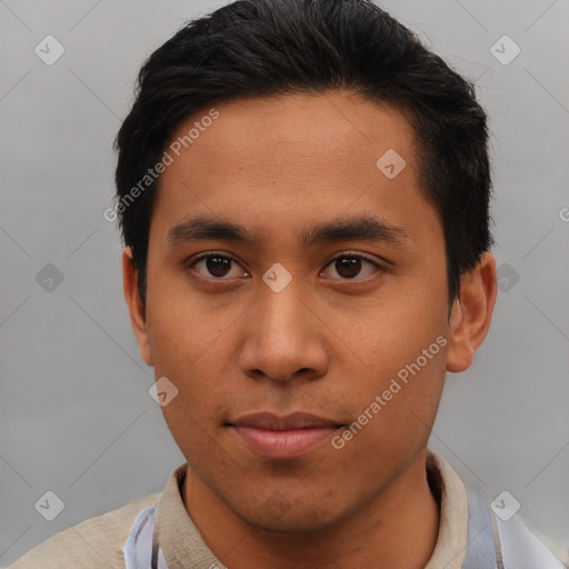 Neutral asian young-adult male with short  brown hair and brown eyes