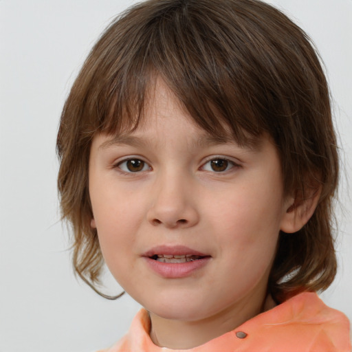 Neutral white child female with medium  brown hair and brown eyes