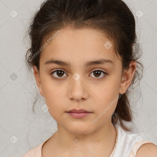 Neutral white child female with medium  brown hair and brown eyes