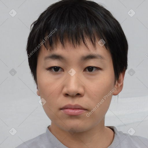 Neutral asian young-adult male with short  black hair and brown eyes