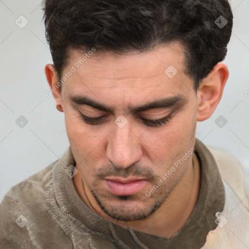 Neutral white adult male with short  brown hair and brown eyes