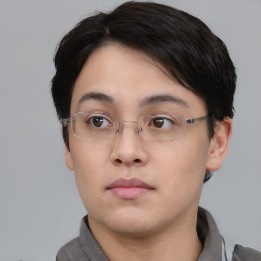 Neutral asian young-adult male with short  brown hair and brown eyes