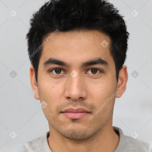 Neutral asian young-adult male with short  black hair and brown eyes