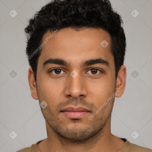 Neutral latino young-adult male with short  brown hair and brown eyes