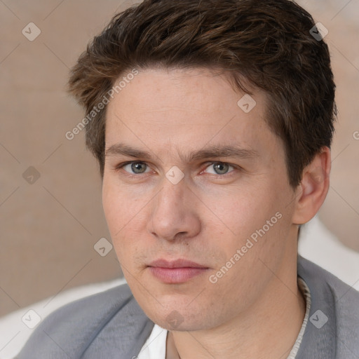 Neutral white adult male with short  brown hair and brown eyes