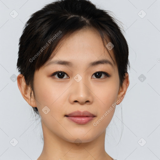 Neutral asian young-adult female with medium  brown hair and brown eyes