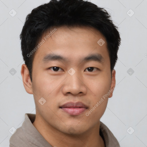 Neutral asian young-adult male with short  brown hair and brown eyes