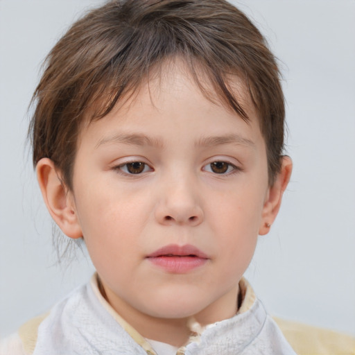 Neutral white child female with short  brown hair and brown eyes