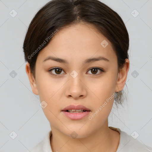 Neutral asian young-adult female with medium  brown hair and brown eyes