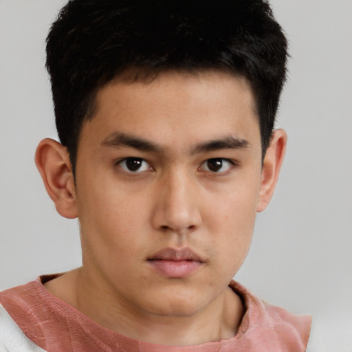 Neutral asian young-adult male with short  brown hair and brown eyes