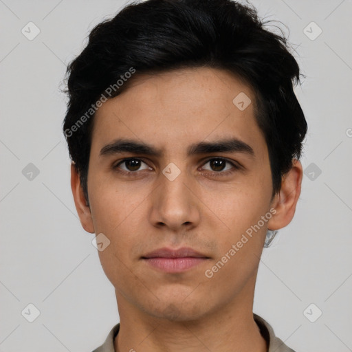 Neutral asian young-adult male with short  black hair and brown eyes