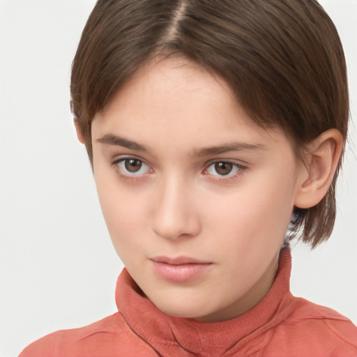 Neutral white young-adult female with short  brown hair and brown eyes