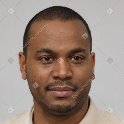 Neutral latino young-adult male with short  brown hair and brown eyes