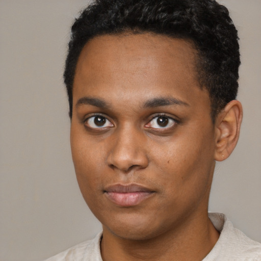 Neutral black young-adult male with short  brown hair and brown eyes