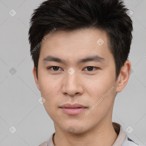 Neutral asian young-adult male with short  brown hair and brown eyes