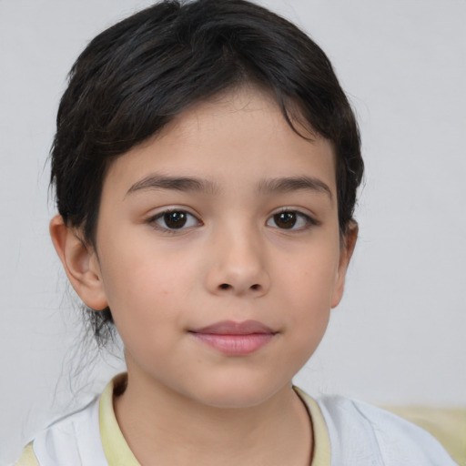 Neutral white child female with short  brown hair and brown eyes