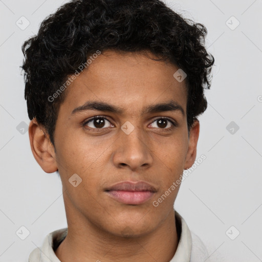 Neutral latino young-adult male with short  brown hair and brown eyes