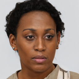 Neutral black young-adult female with short  brown hair and brown eyes