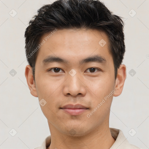 Neutral asian young-adult male with short  brown hair and brown eyes